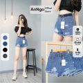 [FREESHIP_50K] Quần short jean nữ lưng cao phối rách denim cotton, rin ngắn phối rách AnNgo - AT73. 