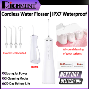 RICHMENT 180ML High-Quality Portable Power Cordless Water Flosser IPX7 Waterproof Cordless Oral Irrigator Rechargeable Water Flossers
