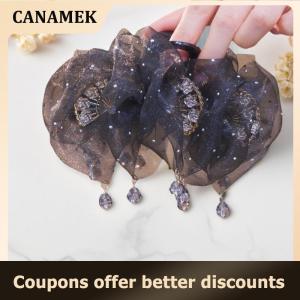 【 CANAMEK 】 Sweet Mesh Tulle Tassels Hair Claw For Women Temperament Shining Zircon Ponytail Shark Clip Princess Headdress Hair Accessories Gifts