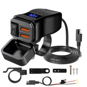 ที่ชาร์จมอเตอร์ไซค์ USB PD QC พร้อมโวลต์มิเตอร์ดิจิตอล กันน้ำ ชาร์จเร็วสุด ใช้ได้ทุกรุ่น