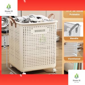 Foldable Laundry Basket With Wheels Large Capacity Storage Basket Organizer Box For Dirty Clothes