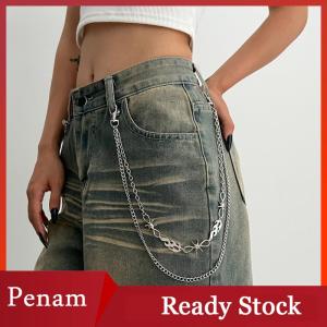 [PAM] Hip Hop Multilayer Imitation Pearl Cross Charm Jeans Pants Chain Personalized Waist Chain Fashion Wallet Chain Belt Decor