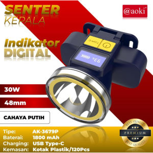 AOKI Senter Kepala 15W baterai lithium tahan hingga 15Jam model kotak dan bulet 10W 20W 30W