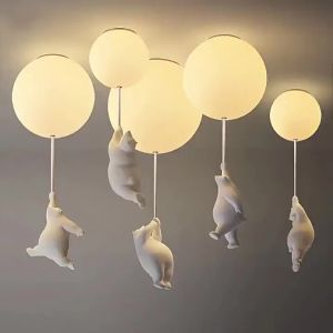 SXH Cartoon Bear Lamp Childrens Room Ceiling Entrance Living Room Pendant Lamp Nordic Creative Warm Boys and Girls Bedroom Balloon Lamp