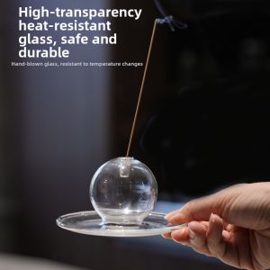 WARM Glass Ball Design Incense Holder Integrated Transparent Incense Burner Creative With Tray Incense Sticks Tray Yoga
