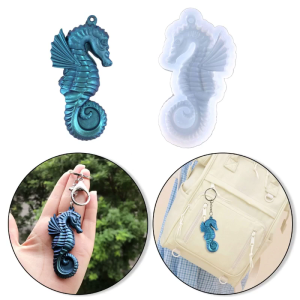 Christmas Seahorse Ornaments Resin Casting Silicone Mold Woman Keychain Decorative Pendant Mold for DIY Crafts