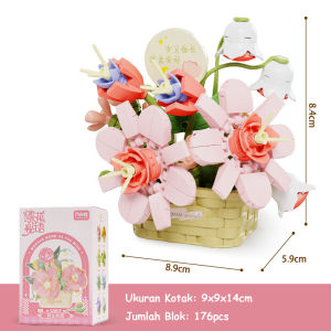 MEKANSM DIY Nano Block Flowers Pot Bunga Model Mainan Balok Buket Mainan Pendidikan Blok Keranjang Bunga