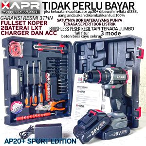 PROMO Bor cordless type AP20+ 88v 13mm gen 4 brushless mesin bor baterai keyless chuck besi