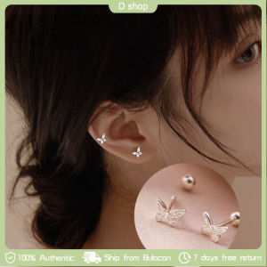 925 Silver Korea Sweet Butterfly Shiny Zircon Earrings Jewelry