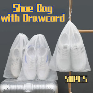 Brightbling 50Pcs Shoe Storage Bag With Drawcord Shoe Dust Covers Non-woven Shoe Storage Bag Reusable Travel Bag