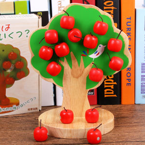 Fruit Picking Apple Tree Educational Toy - Wooden Multifunctional Learning Tool for Early Childhood Development Enhancing Fine Motor Skills Hand-Eye Coordination and Problem-Solving Abilities