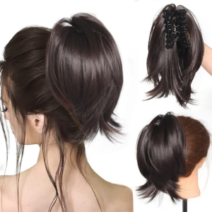 LUMINELLEB Scrunchies Messy Bun Hair Piece Clip in Synthetic Claw Clip Updo Heat Resistant Fiber Donut Straight Chignon Ponytail for Women