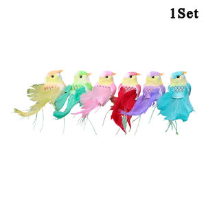 LEI Simulated Long-tailed Feather Bird Figurine Model Set Artificial Birds Ornament Colorful Feathered Home Garden Decoration