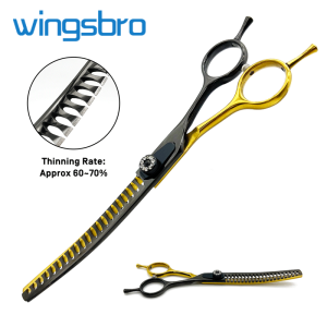 wingsbro Curved sharks scissors for dog grooming 7 inch curved dog thinning scissors curved cat scissors designed for pet groomers or home DIY use
