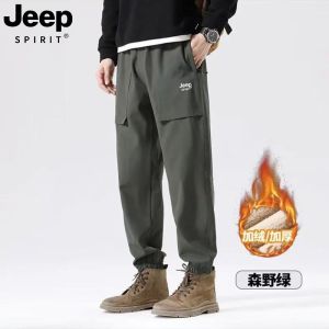 Jeep Charge sports pants for autumn/winter 2024 outdoor windproof waterproof and plush work pants with thickened lamb wool