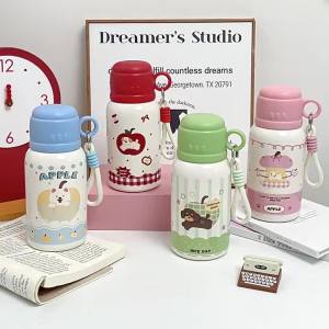 AU Student-friendly portable double-walled insulated water bottle with a lid and handle featuring a straw for easy drinking suitable for both boys and girls and boasting a stylish design 316 stainless steel cup