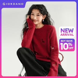 GIORDANO Women Sweaters Lamb Embroideries Retro Sweaters Crewneck Fashionable Casual Relaxed Sweaters 18356918