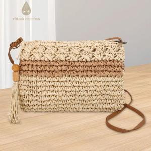 Phụ nữ rơm Túi đeo chéo với tua bện tay túi đeo hoàn hảo cho những ngày bình thường du lịch và bãi biển trong màu be tự nhiên
