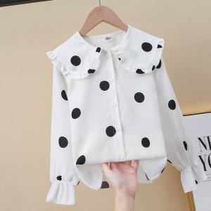 Áo Trẻ Em Cô Gái dài tay cho bé Áo Sơ Mi Áo voan Polka Dot Áo Sơ Mi Hàn Quốc cổ áo búp bê Top quần áo bé gái quần áo bé gái