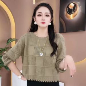 Womens Sweater Autumn and Winter New Loose Round Neck Knitted Sweater Stylish Versatile Casual Solid Color Top