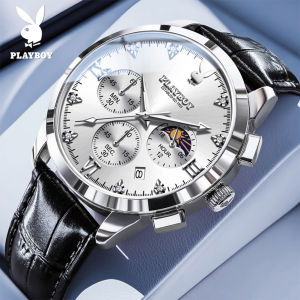 100% ของแท้ PLAYBOY นาฬิกา ผู้ชาย กัน น้ำ 2025 ใหม่ ของแท้ สายหนังแท้ โครโนกราฟ ปฏิทิน ส่องสว่าง ลำลอง แฟชั่น ธุรกิจ นาฬิกาควอตซ์ ประกัน 1 ปี