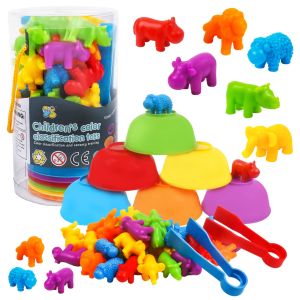 KiddoZone Kid Rainbow Matching Game Animal Cognition Rainbow Color Sort Fine Motor Training Montessori Sensory Education Puzzle Toy Gift