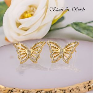 [Studs & Such] 925 Silver Enchanting Butterfly Stud Earrings With Cubic Zirconia & Mother of Pearl