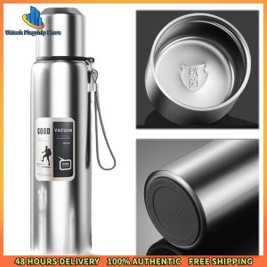 Vktech Portable 600-1000ml Stainless Steel Insulated Mug with Handle Rope for Commuting and Travel