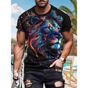 Animal Lion 3D Print Men T-Shirt Summer Short Sleeve Tops Fashion T-Shirts for Men Clothes Oversized T-Shirt O-Neck Streetwear