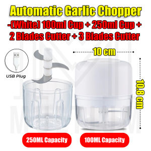 White Automatic Garlic Chopper 250 ML & 100 ML | Garlic Chopper |Chopper| Garlic Slicer| Slicer |Food Chopper |Mashed garlic| Onion Garlic Silcer| Garlic Chopper Slicer| Onion Slicer Garlic Chopper| Chopper Electric| Chopper| Chopper