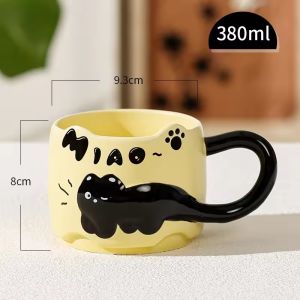 Hand-painted underglaze colored cartoon relief small black cat ceramic mug