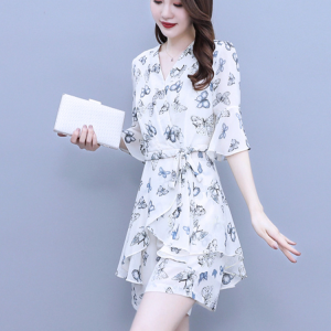 Womens Summer Thin Dress Set Fashion Flower Shorts Floral Skirt Set Official Figure Show Dresses