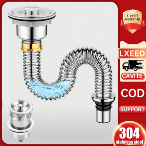 Kitchen Sink Drain Pipe 304 Stainless steel sewer pipe kitchen sink sewer pipe fittings dish-shaped deodorizing drain pipe set