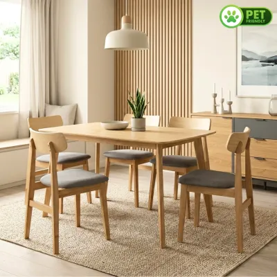 MUSE Design YUKI Solid Wood 4 Seater Dining Set-Light Walnut set meja makan 4 orang