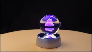 FCPokemon 3D Crystal Ball Pikachu Gengar Mew Mewtwo Figurines Lamp Base Pokeball 3D Pokemon Glass Ball Statue Kids Birthday Gift