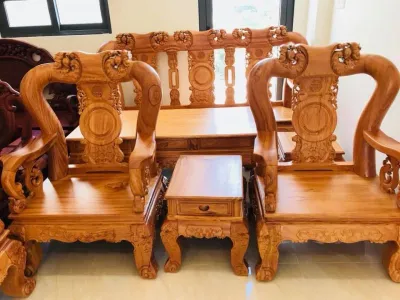 [Trả góp 0%] Bộ bàn ghế phòng khách gỗ gõ đào tay 12 bộ bàn ghế gỗ gõ lào bộ bàn ghế phòng khách
