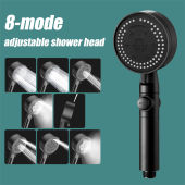 8 Modes Adjustable Shower Head High-pressure Water Saving Handheld Showerhead Black One-key Stop Water Bathroom Shower Nozzle