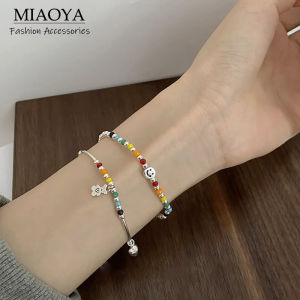 MIAOYA Fashion Jewelry Shop สร้อยข้อมือดีไซน์หน้ายิ้มสไตล์พังก์สำหรับสุภาพสตรี อุปกรณ์โลหะรูปหมีสำหรับคู่รัก ของขวัญวันเกิดที่สวยหรู