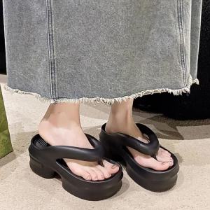 [Free Shipping] Korean-style thick-soled flip-flops new home wear casual versatile non-slip summer slippers with wedge heel