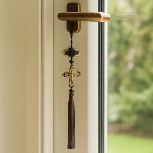 UMBRAULI Trang trí Dây Chuyền Xe Hơi Phong cách retro có tua rua dây chuyền tượng Chúa Giêsu Phụ kiện ô tô Phong cách cổ điển dây chuyền gương chiếu hậu ô tô Trang trí nhà cửa