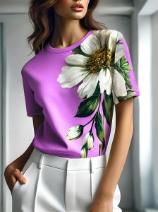 [Local Stock] ZEEMIN Floral White Flower 3D Print Womens T-Shirts Casual O-Neck Short Sleeve T Shirt Harajuku Top Oversized Y2k Tees Female Clothing