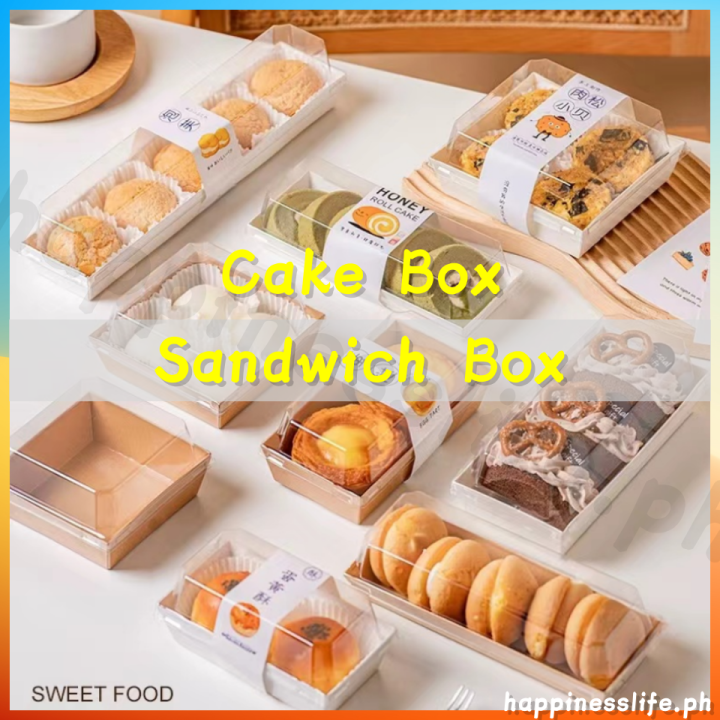 1PC Kraft Sushi Tray Sandwich Box with Lid Cake Box Pastry Dessert Box ...