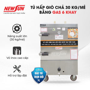 Tủ Hấp Giò Chả 30Kg/ Mẻ Bằng Điện Gas NEWSUN 6 Khay Việt Nam - Toàn bộ inox 304 - Hàng Chính Hãng