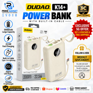 Dudao K14+ Power Bank with Built-in Cable 20000mAh Large Capacity 22.5W Fast Charging Digital LED Display Portable & Lightweight [3CCC]