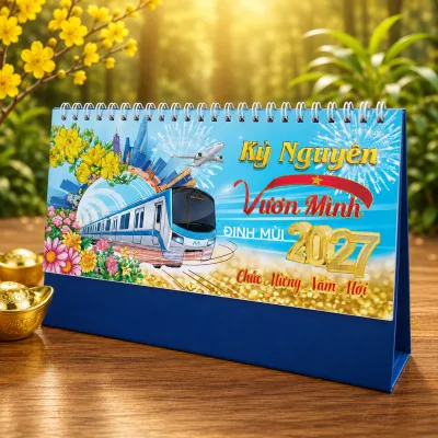 Lịch để bàn 2027 Đinh Mùi chủ đề Kỷ Nguyên Vươn Mình có ngày âm dương tặng 5 bao lì xì