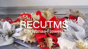 2026Christmas Flower Glitter Poinsettia Artificial Flower Xmas Tree Wreath Garland Decor Ornament