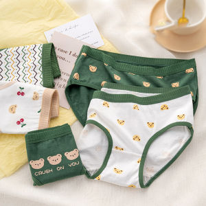 KUCHAR Bộ 5 chiếc quần lót nữ màu xanh Quần sịp giữa eo quần lót cotton nơ ren Quần lót của cô gái ngọt ngào