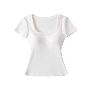 Women Chest Padded T Shirts Casual Breathable Round Neck Short Sleeve T-shirt