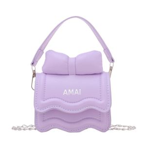 YOCKY Chain Mini Bow Crossbody Bag Solid Color PU Leather Children Handbag Personality Messenger Bag Sweet Shoulder Bag Children