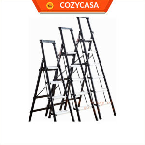 【COZYCASA】Alloy Black Foldable Step Ladder Anti-Slip Aluminium Household Ladder